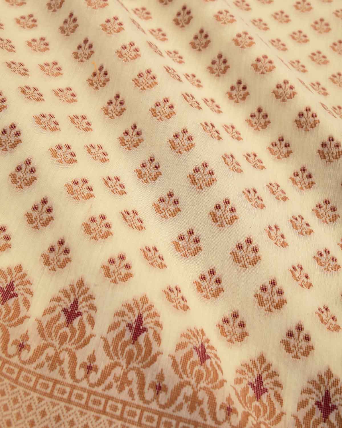 Cream Banarasi Alfi Buti Cutwork Brocade Woven Art Cotton Silk Saree-HolyWeaves