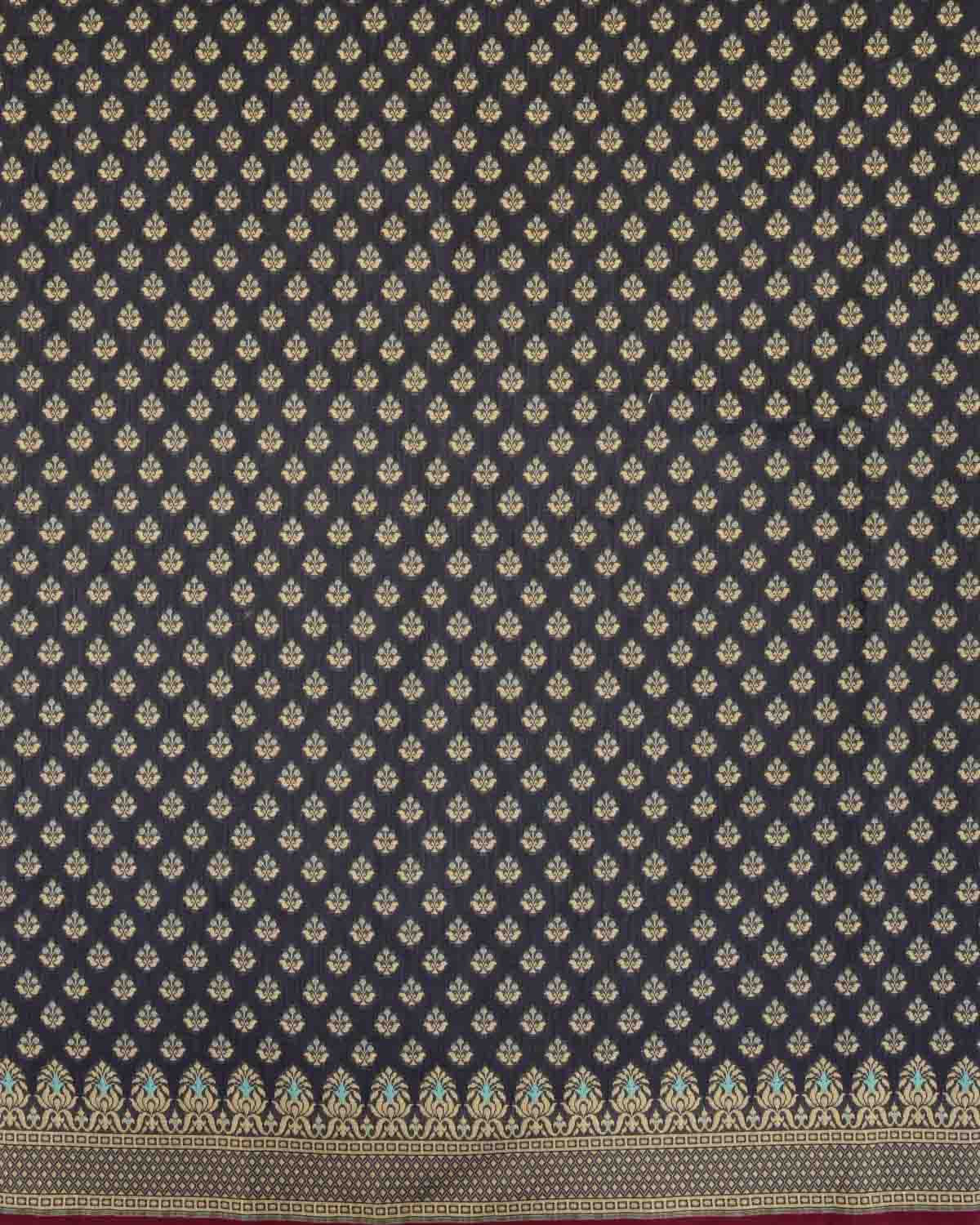 Gray Banarasi Alfi Buti Cutwork Brocade Woven Art Cotton Silk Saree-HolyWeaves