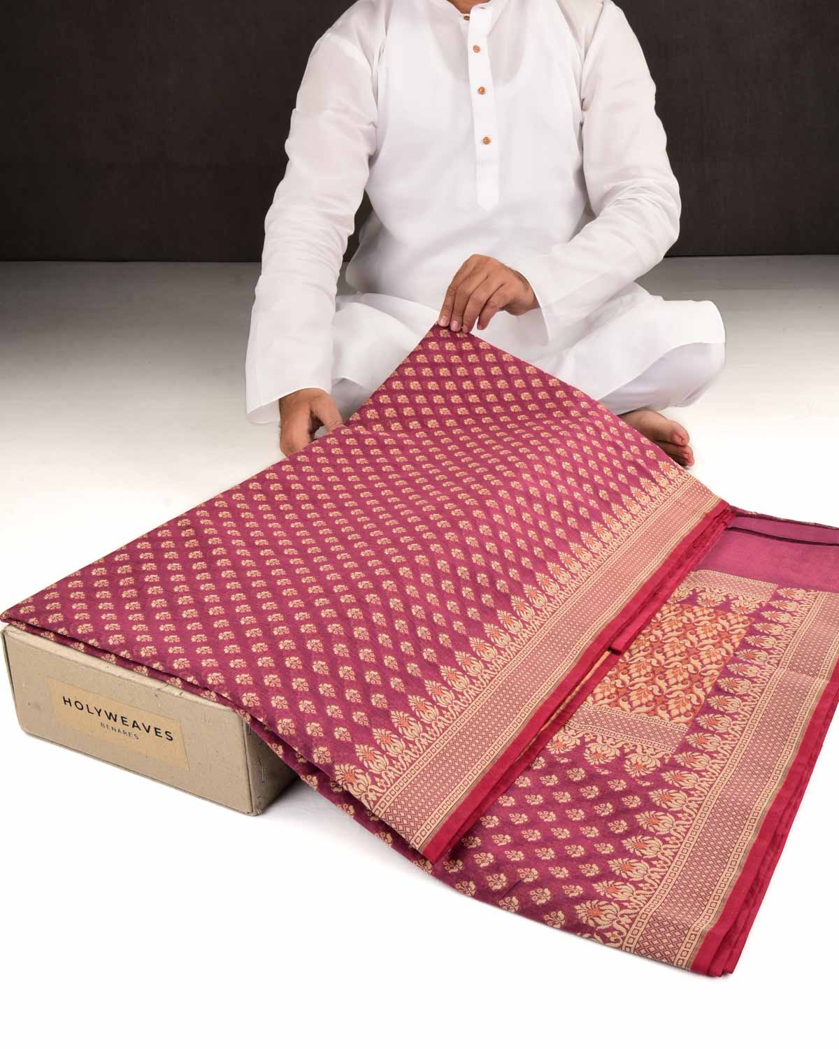 Garnet Banarasi Alfi Buti Cutwork Brocade Woven Art Cotton Silk Saree-HolyWeaves