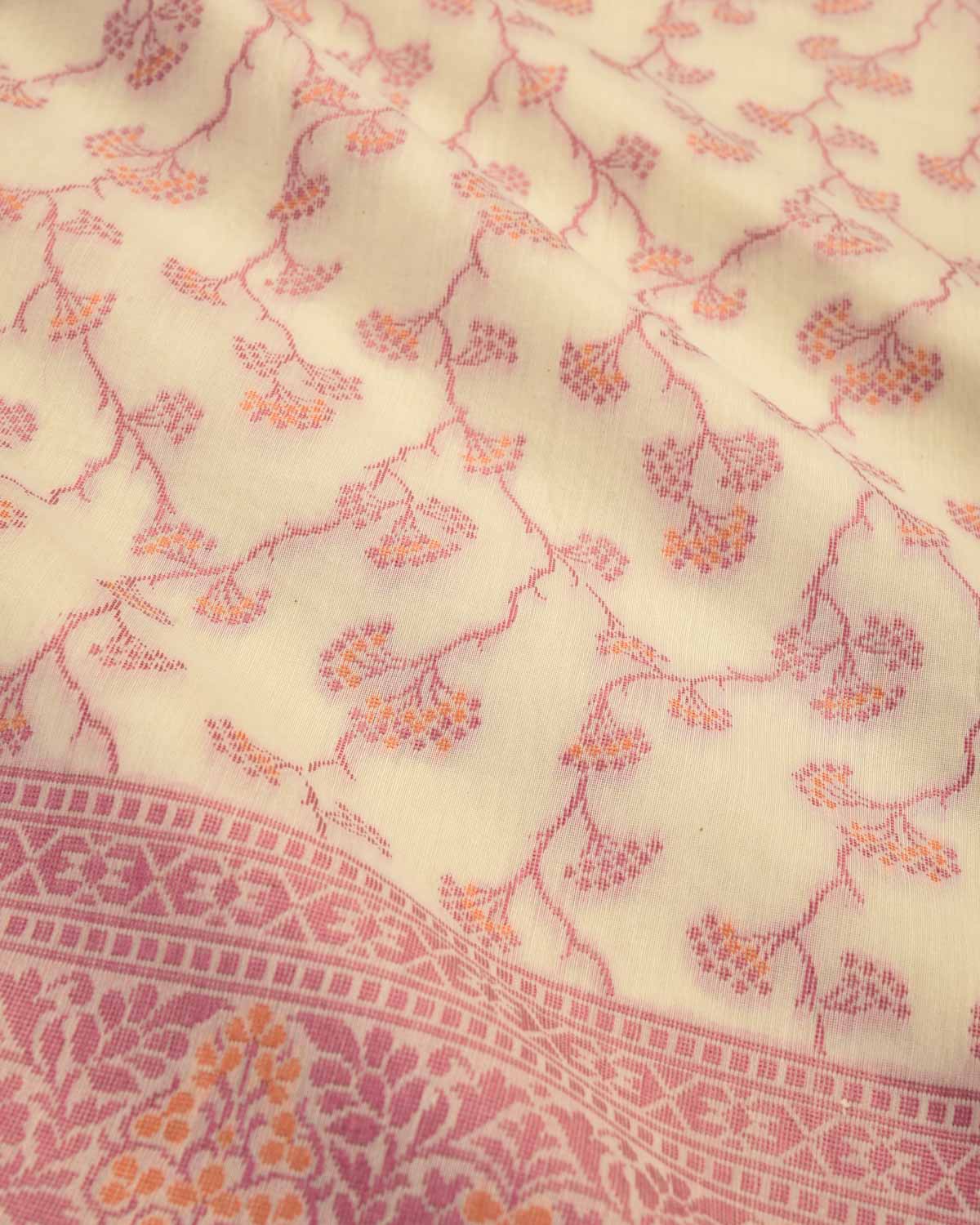 Cream Banarasi Alfi Jaal Cutwork Brocade Woven Art Cotton Silk Saree-HolyWeaves
