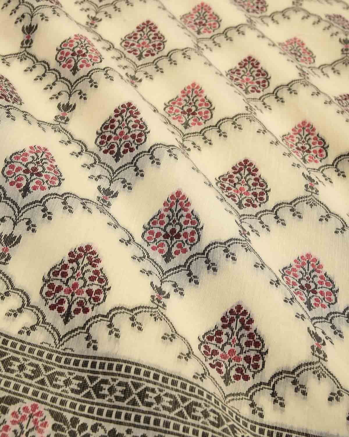 Black On Cream Banarasi Alfi Buta Jaal Cutwork Brocade Woven Art Cotton Silk Saree-HolyWeaves