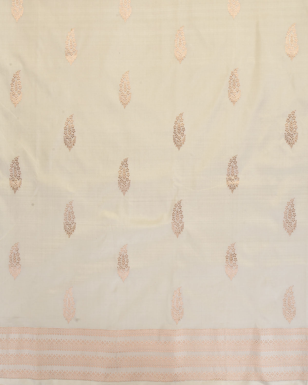 White Banarasi Gold Zari Leaf Buta Alfi Kadhuan Brocade Handwoven Katan Silk Saree-HolyWeaves
