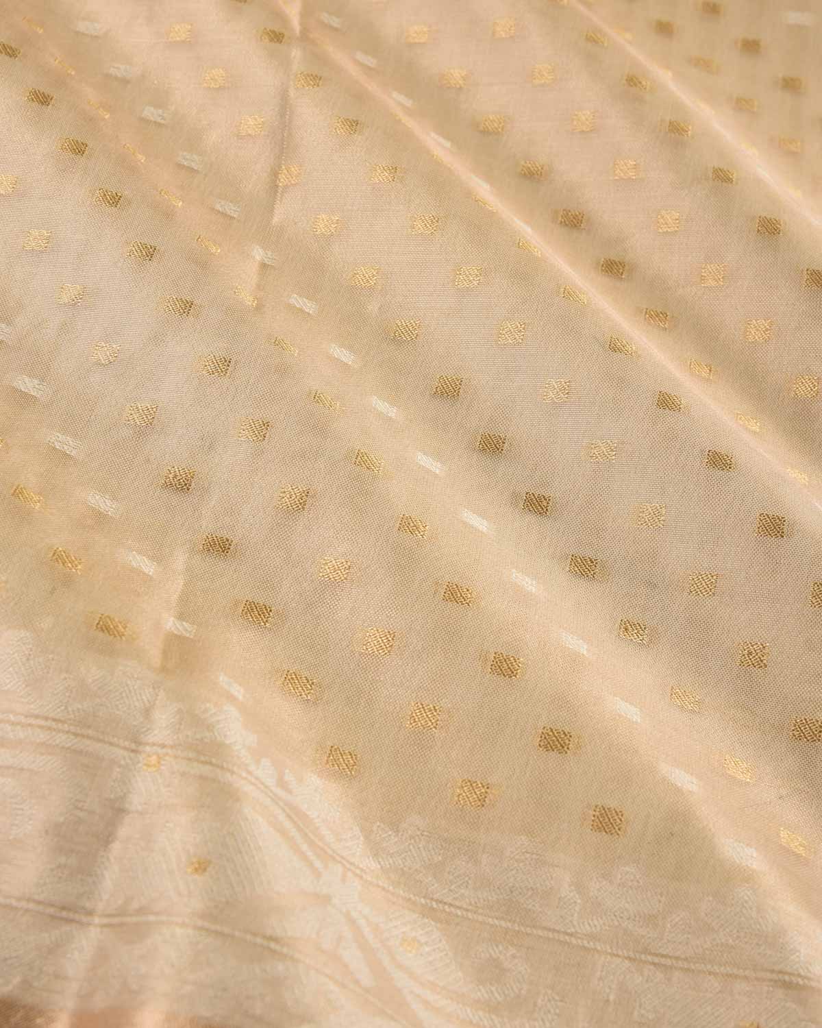 Metallic Gold Banarasi Gold & Silver Chequered Buti Cutwork Brocade Handwoven Art Kora Tissue Saree-HolyWeaves