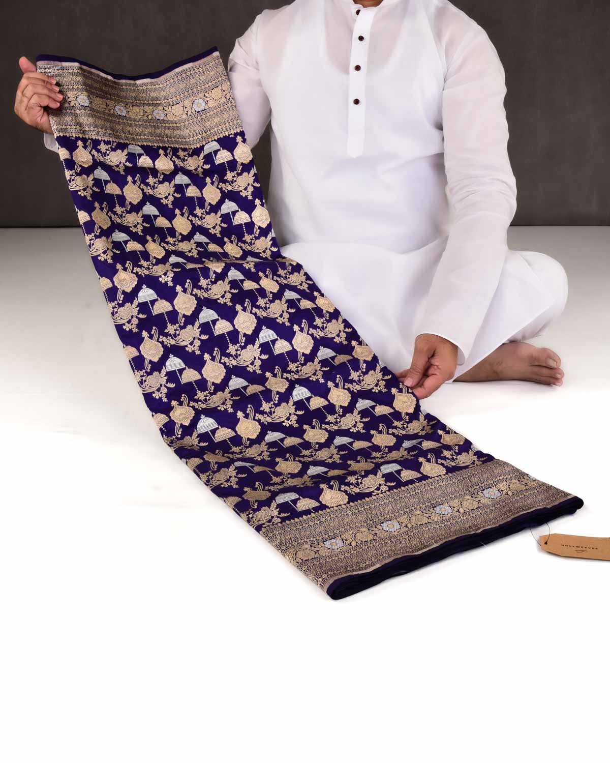 Purple Banarasi Sona Rupa Zari Umbrella Jaal Cutwork Brocade Handwoven Katan Silk Saree-HolyWeaves
