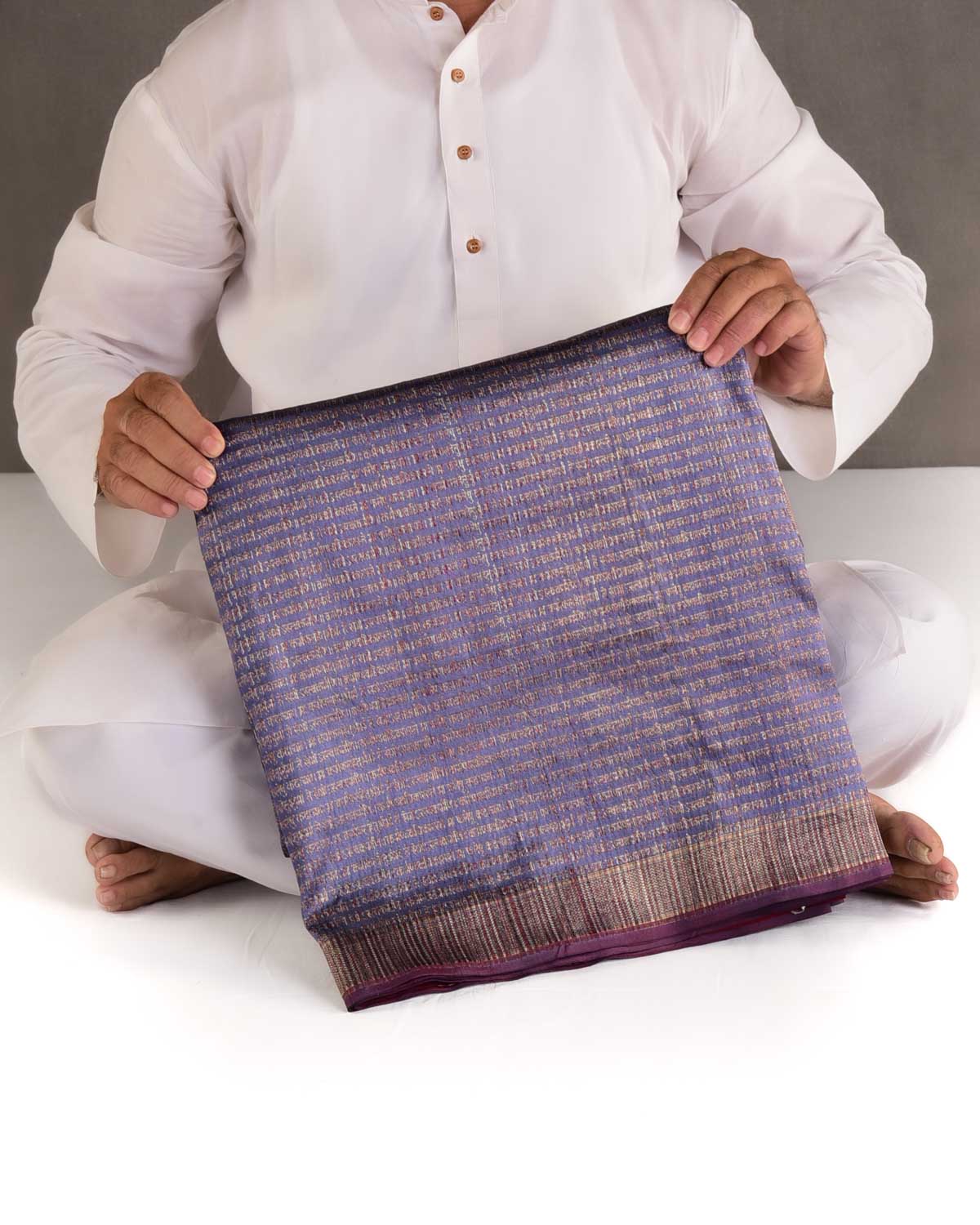 Deep Lilac Antique Zari with Muti-color Resham Geeta Shlok 2.47 Brocade Handwoven Katan Silk Banarasi Saree-HolyWeaves