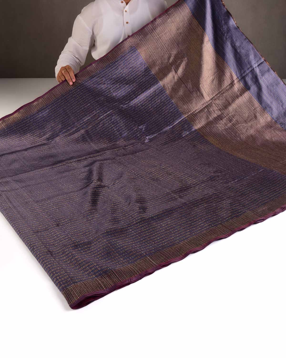 Deep Lilac Antique Zari with Muti-color Resham Geeta Shlok 2.47 Brocade Handwoven Katan Silk Banarasi Saree-HolyWeaves