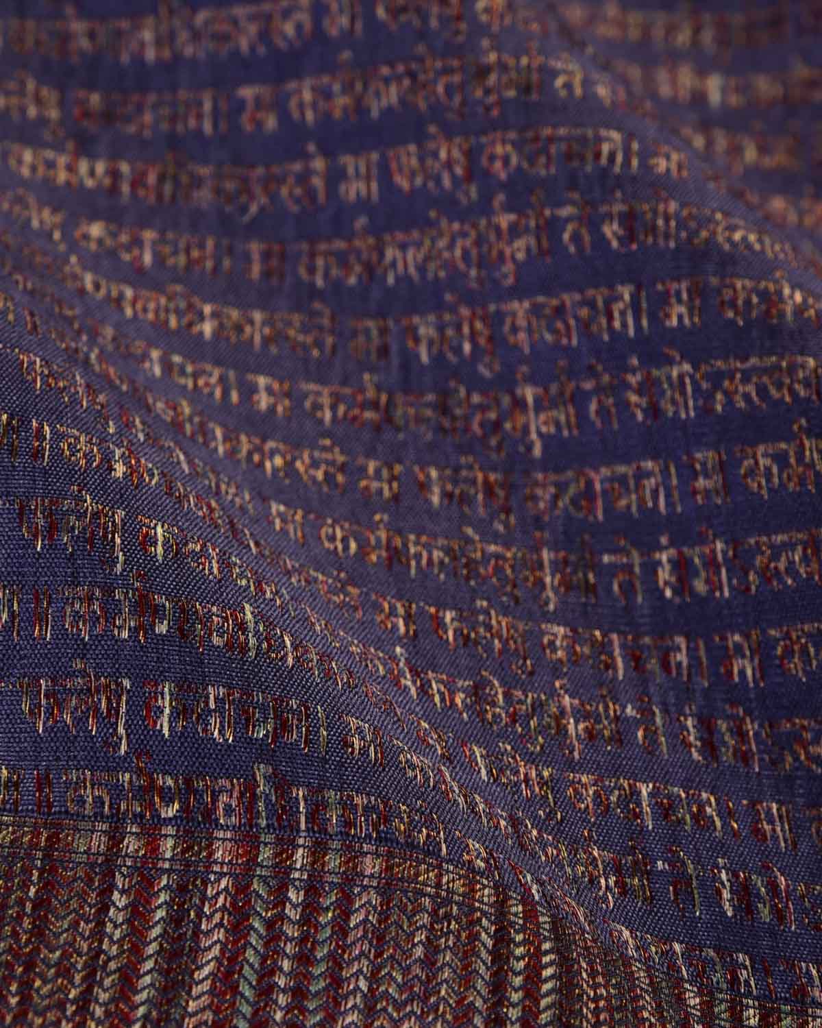 Deep Lilac Antique Zari with Muti-color Resham Geeta Shlok 2.47 Brocade Handwoven Katan Silk Banarasi Saree-HolyWeaves