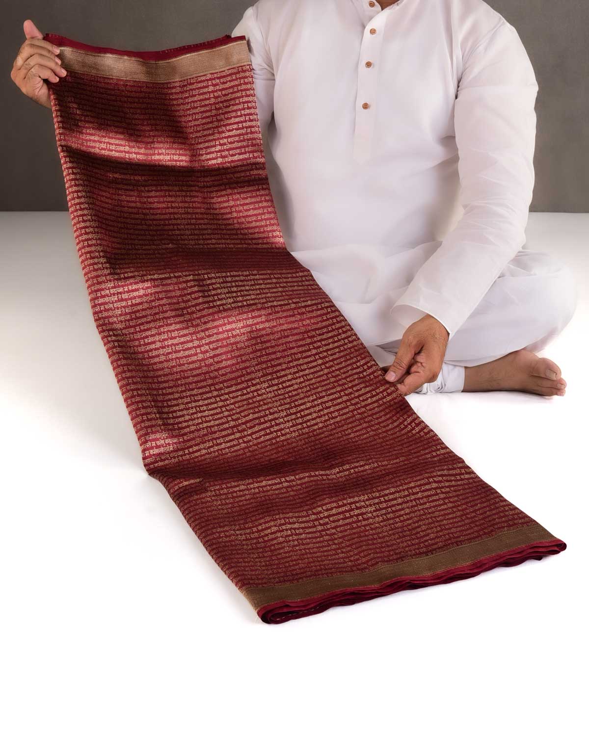 Maroon Gold Zari Geeta Shlok 2.47 Brocade Handwoven Katan Silk Banarasi Saree-HolyWeaves