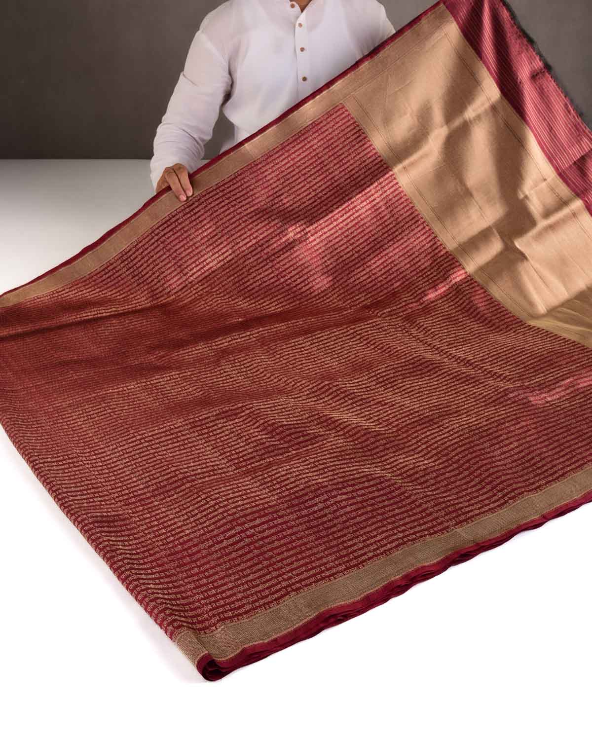 Maroon Gold Zari Geeta Shlok 2.47 Brocade Handwoven Katan Silk Banarasi Saree-HolyWeaves