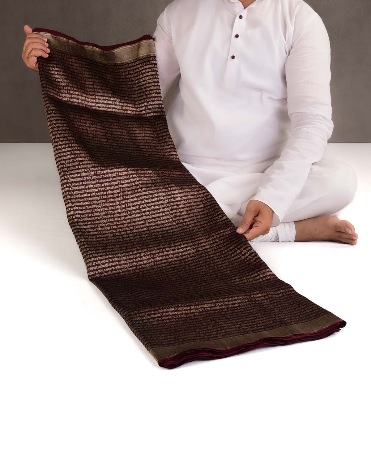 Deep Maroon Gold Zari Geeta Shlok 2.47 Brocade Handwoven Katan Silk Banarasi Saree-HolyWeaves