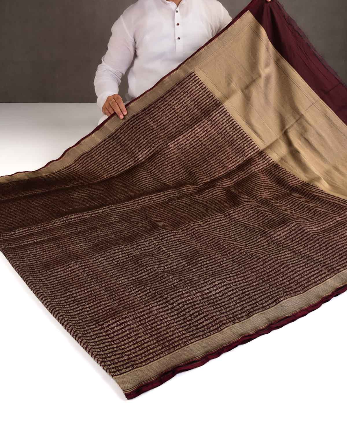 Deep Maroon Gold Zari Geeta Shlok 2.47 Brocade Handwoven Katan Silk Banarasi Saree-HolyWeaves