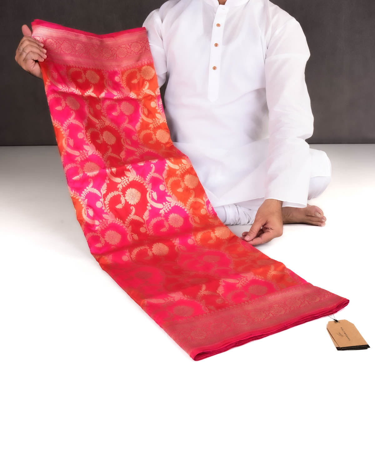 Multi-color Banarasi Gold Zari Rangkaat Brocade Handwoven Katan Silk Saree-HolyWeaves