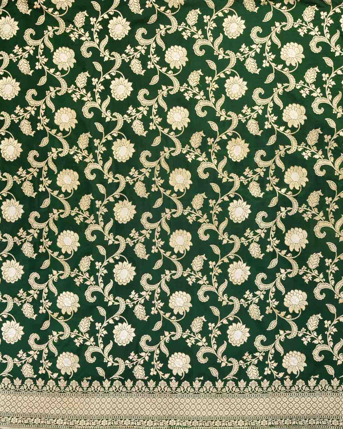 Sacramento Green Banarasi Gold & Silver Zari Alfi Floral Jaal Cutwork Brocade Handwoven Katan Silk Saree-HolyWeaves