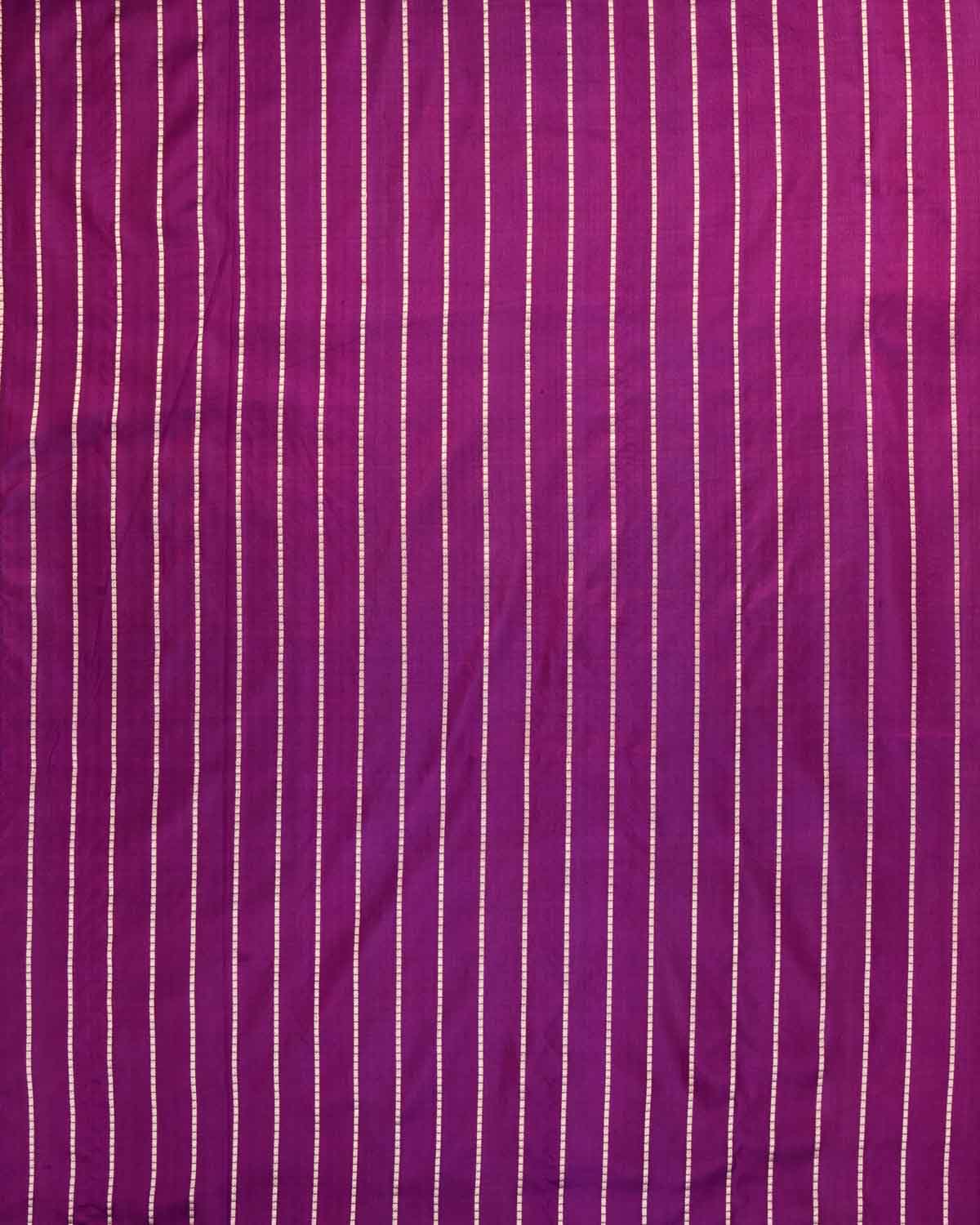 Metallic Artichoke Green Banarasi Gold Zari Buti Kadhuan Brocade Handwoven Kora Tissue Saree with Purple Silk Border Pallu-HolyWeaves