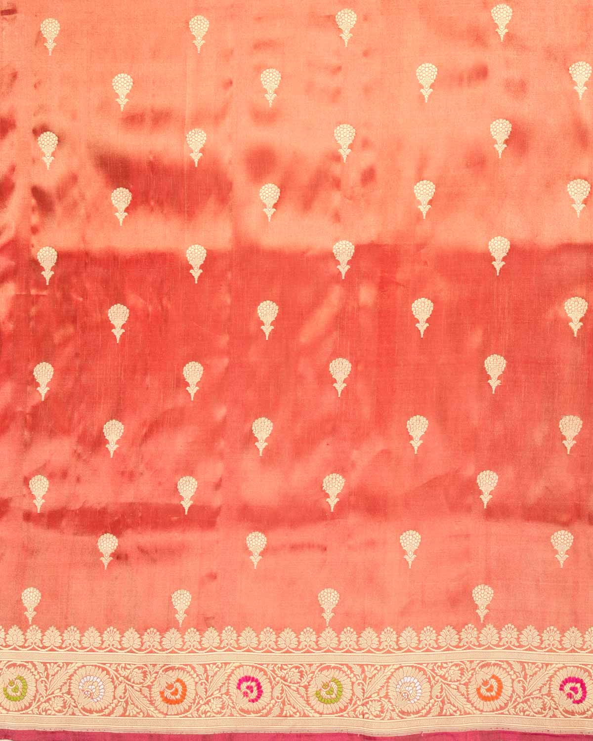 Metallic Red Banarasi Gold Zari Buti Kadhuan Brocade Handwoven Katan Tissue Saree with Meenekari Border-HolyWeaves
