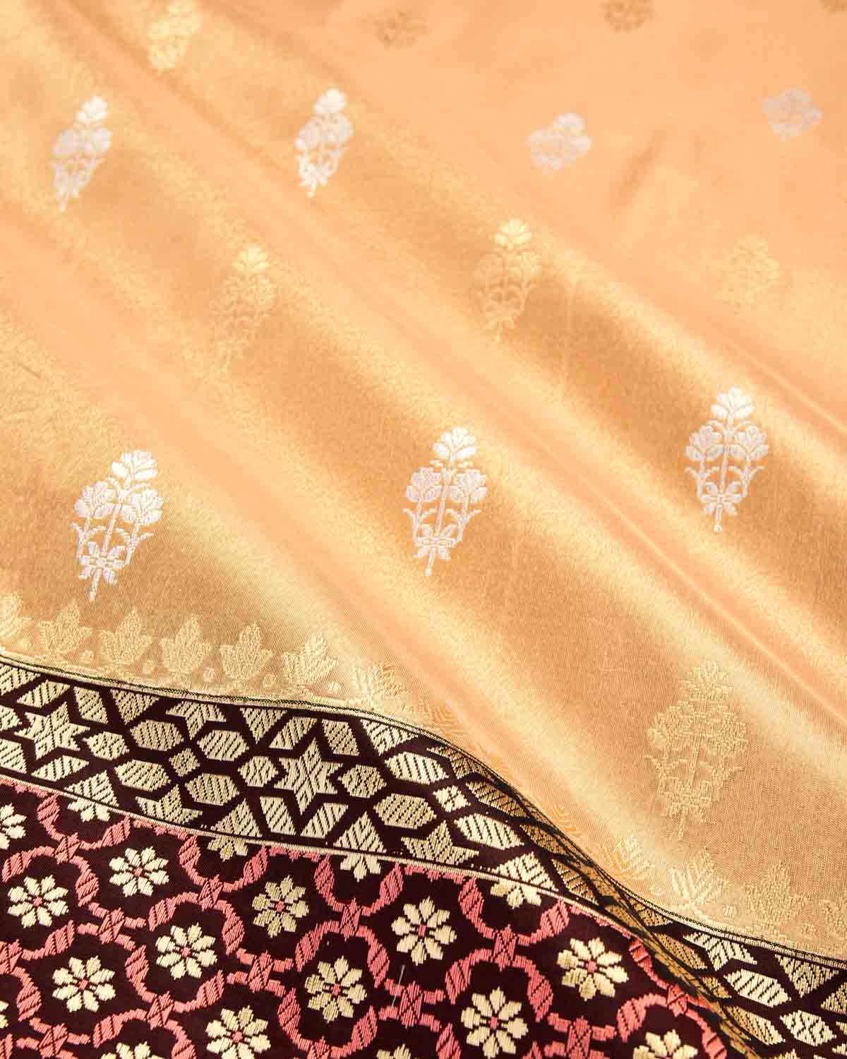 Metallic Yellow Banarasi Gold & Silver Zari Buti Kadhuan Brocade Handwoven Katan Tissue Saree-HolyWeaves