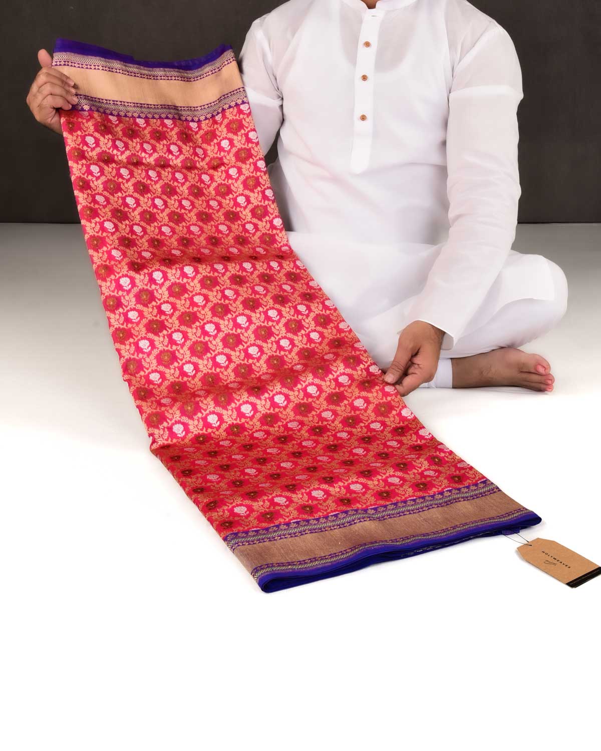 Rani Pink Banarasi Gold Antique & Silver Zari Jangla Cutwork Brocade Handwoven Katan Silk Saree-HolyWeaves