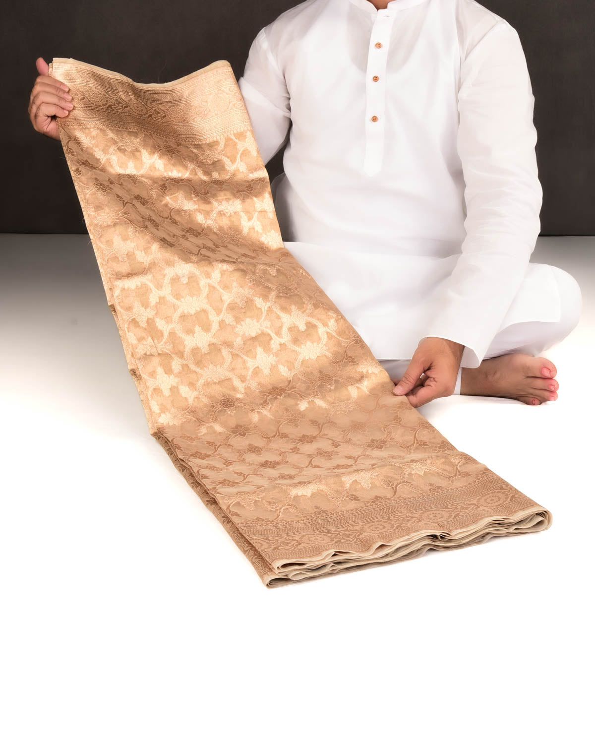 Metallic Gold Banarasi Gold Zari Jaal Cutwork Brocade Handwoven Kora Tissue Saree-HolyWeaves
