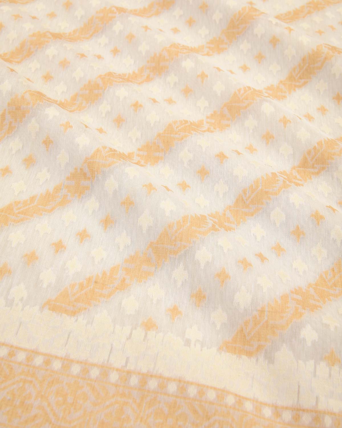 White Banarasi White & Beige Resham Diagonal Alfi Buti Cutwork Brocade Woven Cotton Silk Saree-HolyWeaves