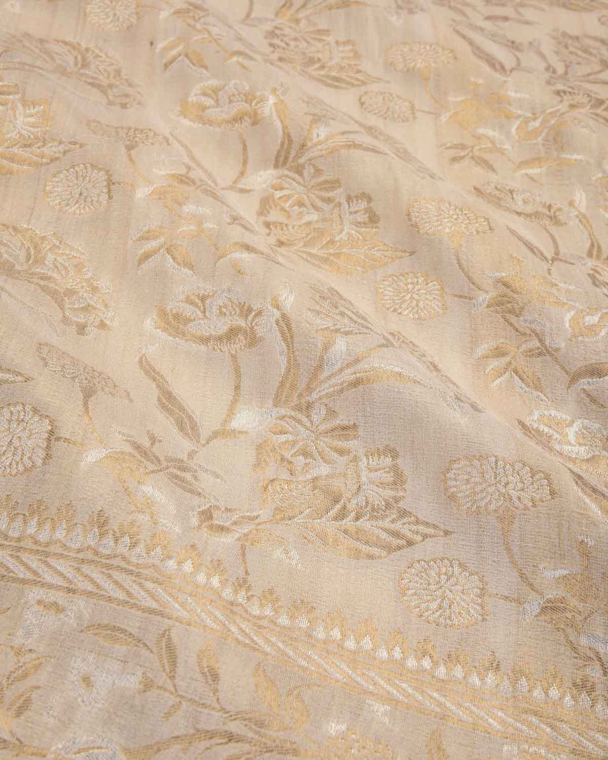 Beige Banarasi Gold & Silver Zari Floral Jaal Cutwork Brocade Handwoven Tasar Georgette Saree-HolyWeaves