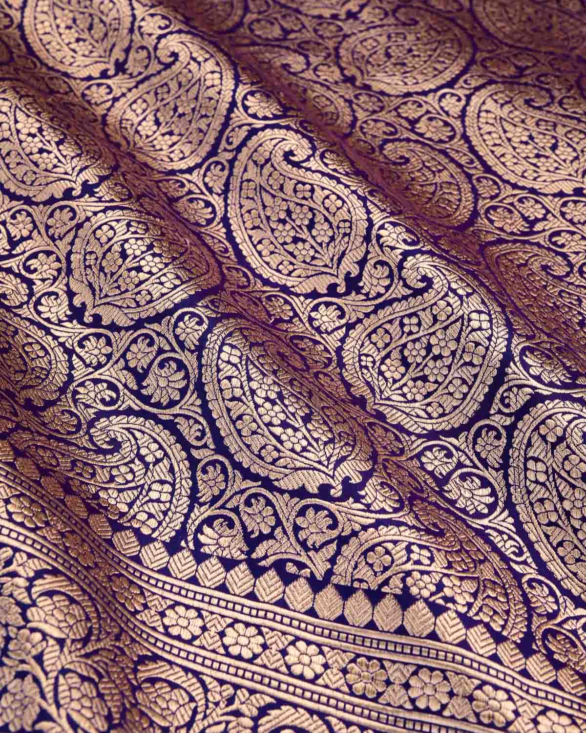 Shot Purple Banarasi Gold Zari Paisley Jaal Brocade Handwoven Katan Silk Saree-HolyWeaves