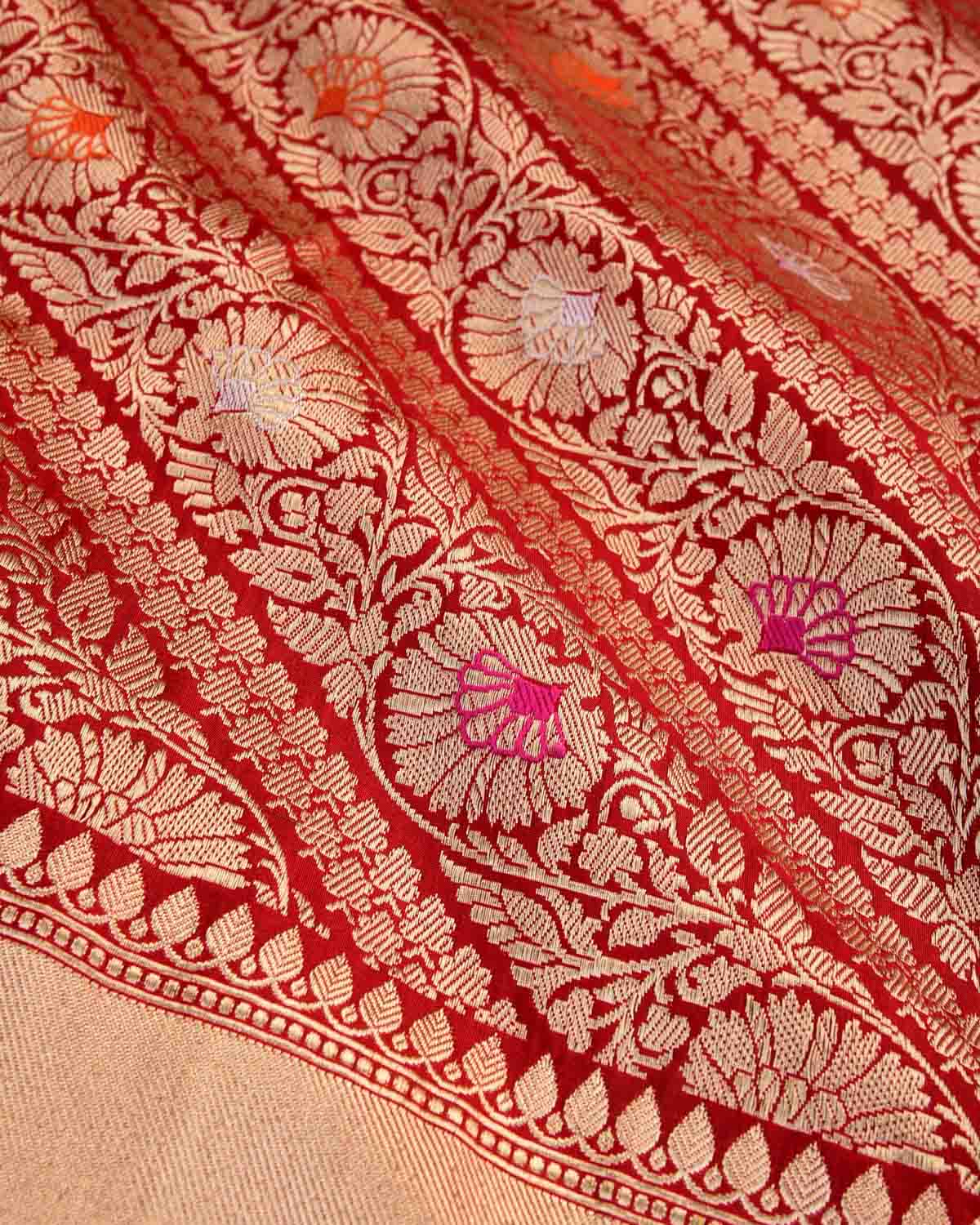 Red Banarasi Gold Zari and Meenekari Kadhuan Brocade Handwoven Katan Silk Saree-HolyWeaves