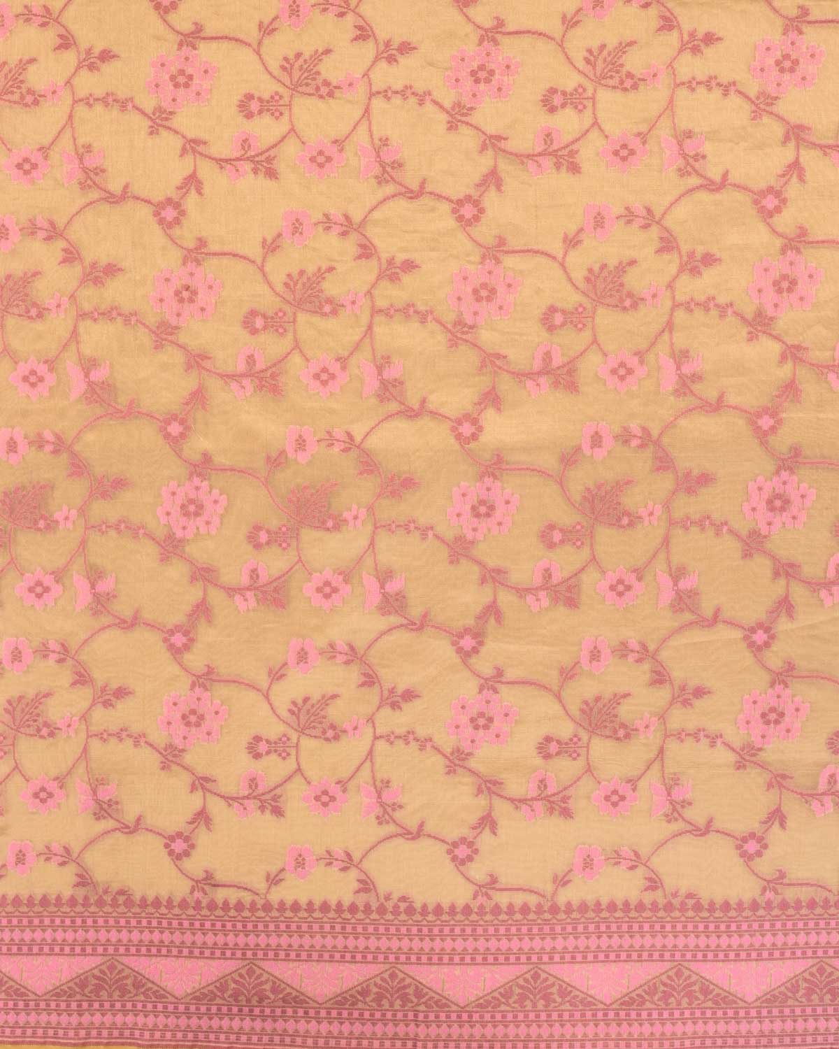Metallic Pink Banarasi Floral Jaal Cutwork Brocade Woven Cotton Tissue Saree-HolyWeaves