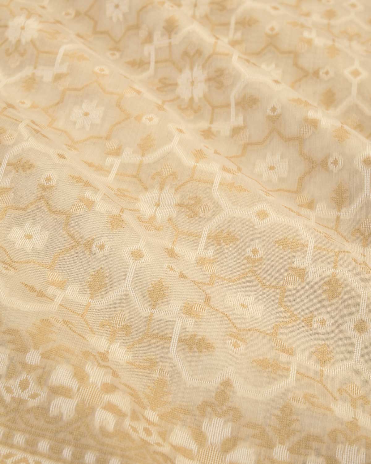 Cream Banarasi Resham Jamdani Mosaic Cutwork Brocade Woven Art Cotton Silk Saree-HolyWeaves