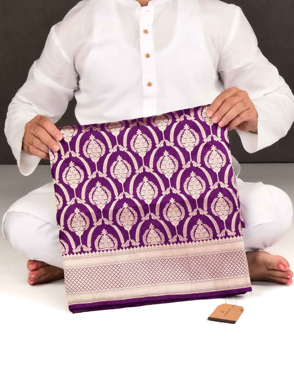 Purple Banarasi Gold Zari Classic Jaal Cutwork Brocade Handwoven Katan Silk Saree-HolyWeaves