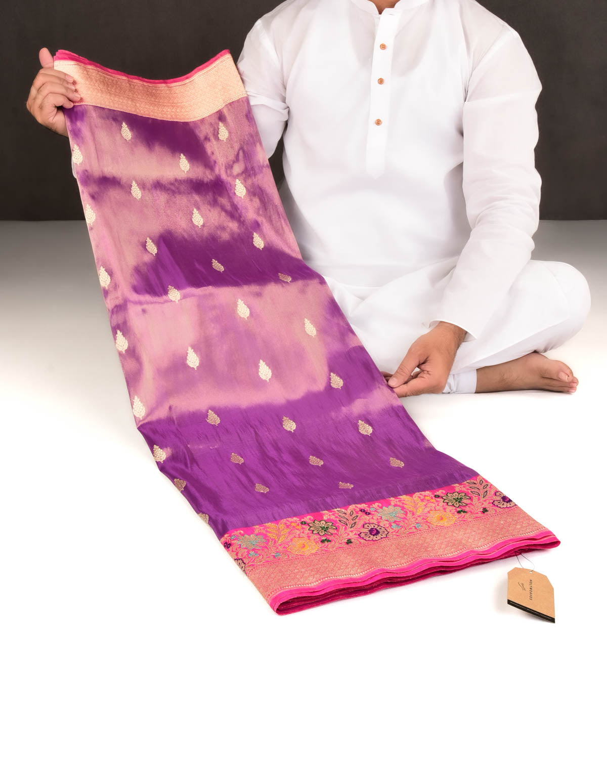 Metallic Mauve Banarasi Gold Zari Buti Kadhuan Brocade Handwoven Katan Tissue Saree with Meenekari Border-HolyWeaves
