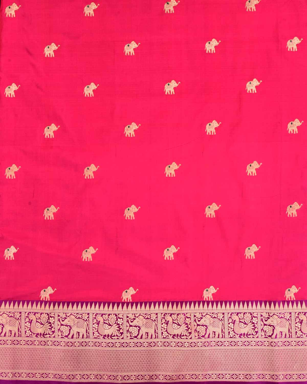 Shot Pink Banarasi Gold Zari Elephant Buti Kadhuan Brocade Handwoven Katan Silk Saree-HolyWeaves