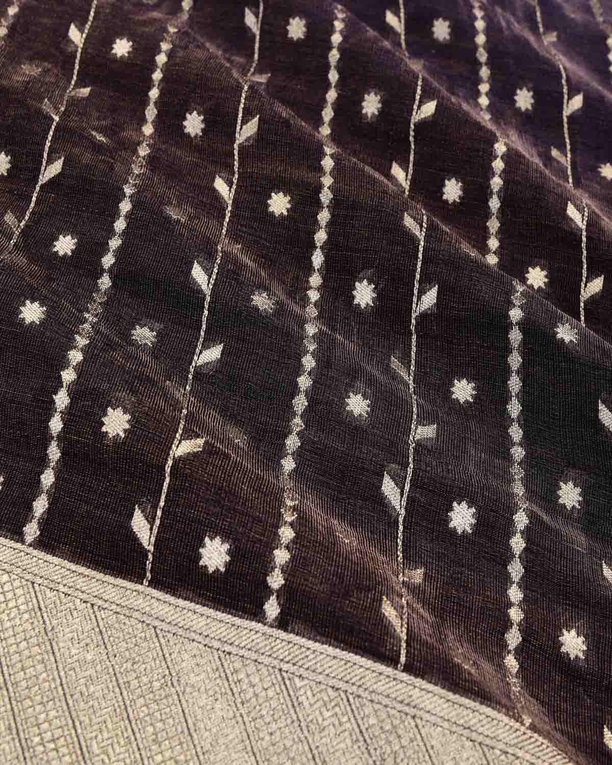 Ombre Blue Banarasi Gold Zari Ornament Stripes Cutwork Brocade Handwoven Tissue Georgette Saree-HolyWeaves