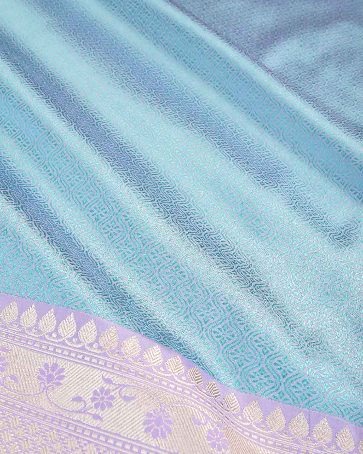 Blue Banarasi Resham Tanchoi Handwoven Katan Silk Saree with Contrast Mauve Gold Zari Border Pallu-HolyWeaves