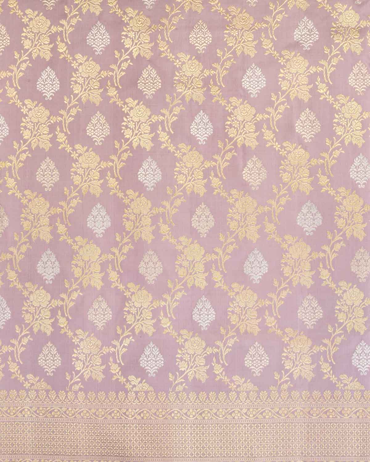 Lavender Banarasi Gold & Silver Zari Kadhuan Brocade Handwoven Katan Silk Saree-HolyWeaves