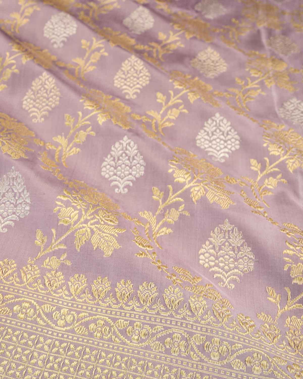 Lavender Banarasi Gold & Silver Zari Kadhuan Brocade Handwoven Katan Silk Saree-HolyWeaves