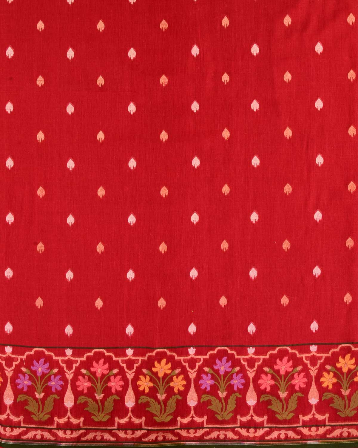 Red Banarasi Gold & Silver Zari Hukum Buti Cutwork Brocade Handwoven Handloom Cotton Saree with Meenekari Border-HolyWeaves