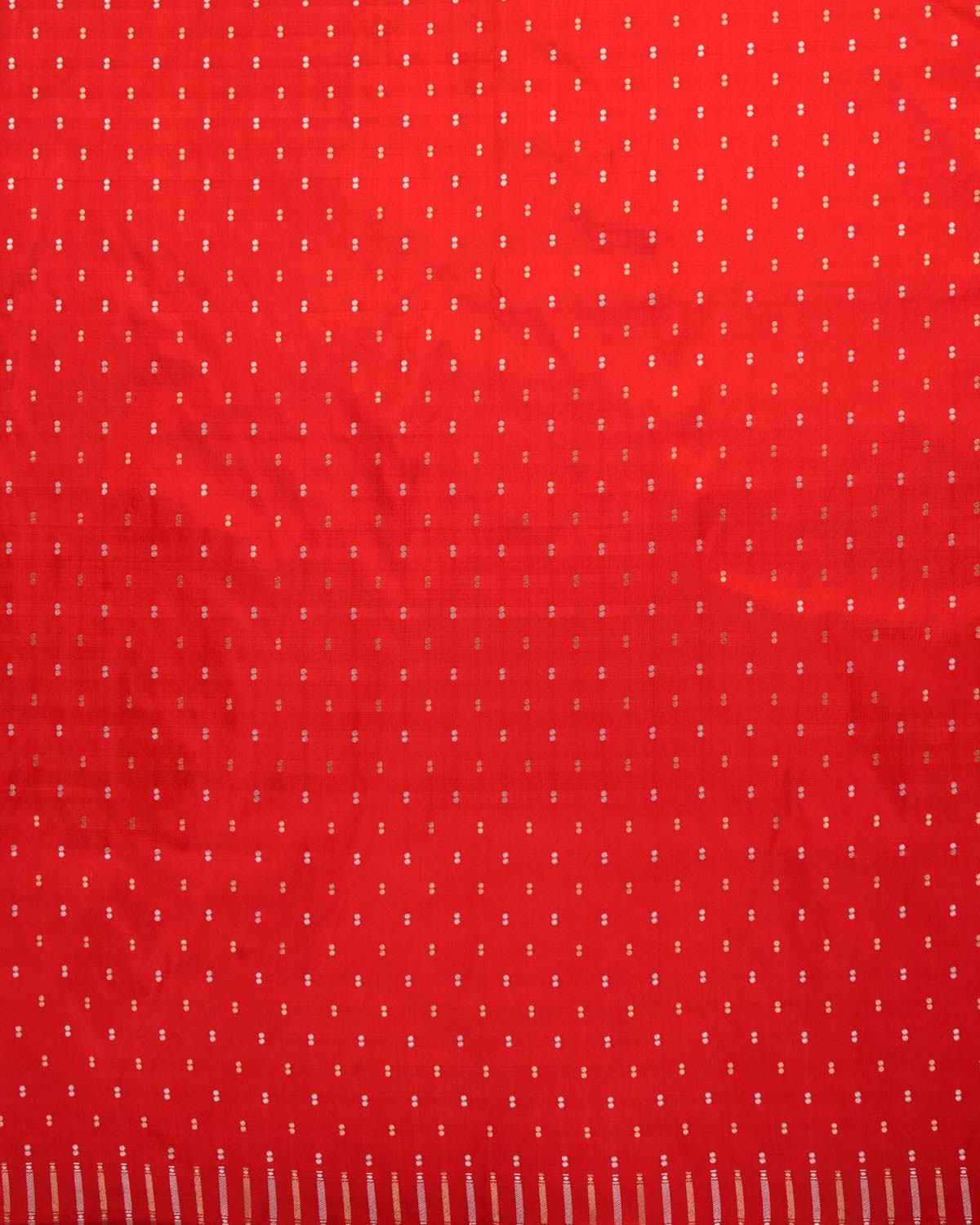 Red Banarasi Gold & Silver Zari Duet Polka Buti Cutwork Brocade Handwoven Katan Silk Saree with Gita Shlok Blouse-HolyWeaves