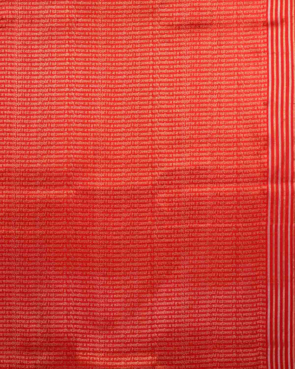 Red Banarasi Gold & Silver Zari Duet Polka Buti Cutwork Brocade Handwoven Katan Silk Saree with Gita Shlok Blouse-HolyWeaves