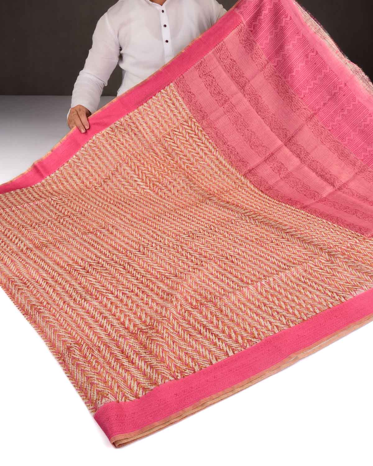 Pink Printed Chanderi Cotton Saree with Jacquard Border-HolyWeaves