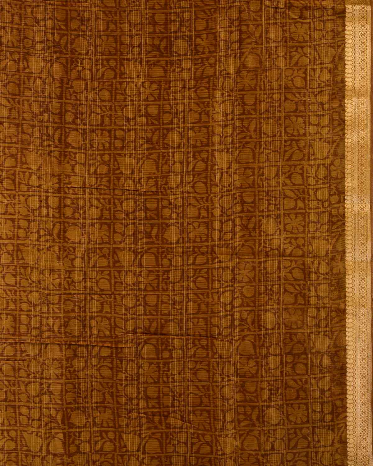 Stone Gray Printed Chanderi Cotton Saree with Zari Border-HolyWeaves