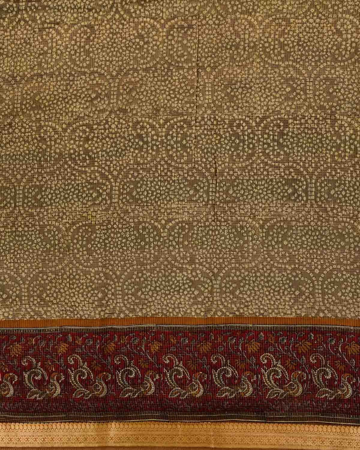 Stone Gray Printed Chanderi Cotton Saree with Zari Border-HolyWeaves