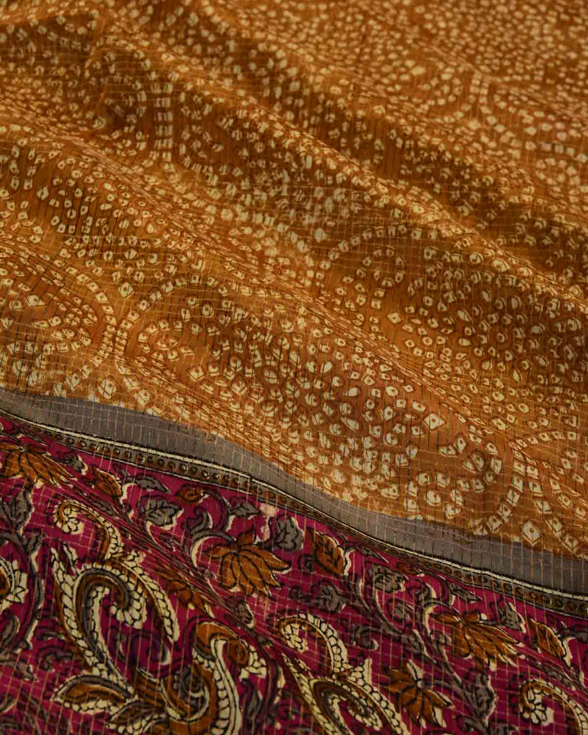 Mustard Yellow Printed Chanderi Cotton Saree with Zari Border-HolyWeaves