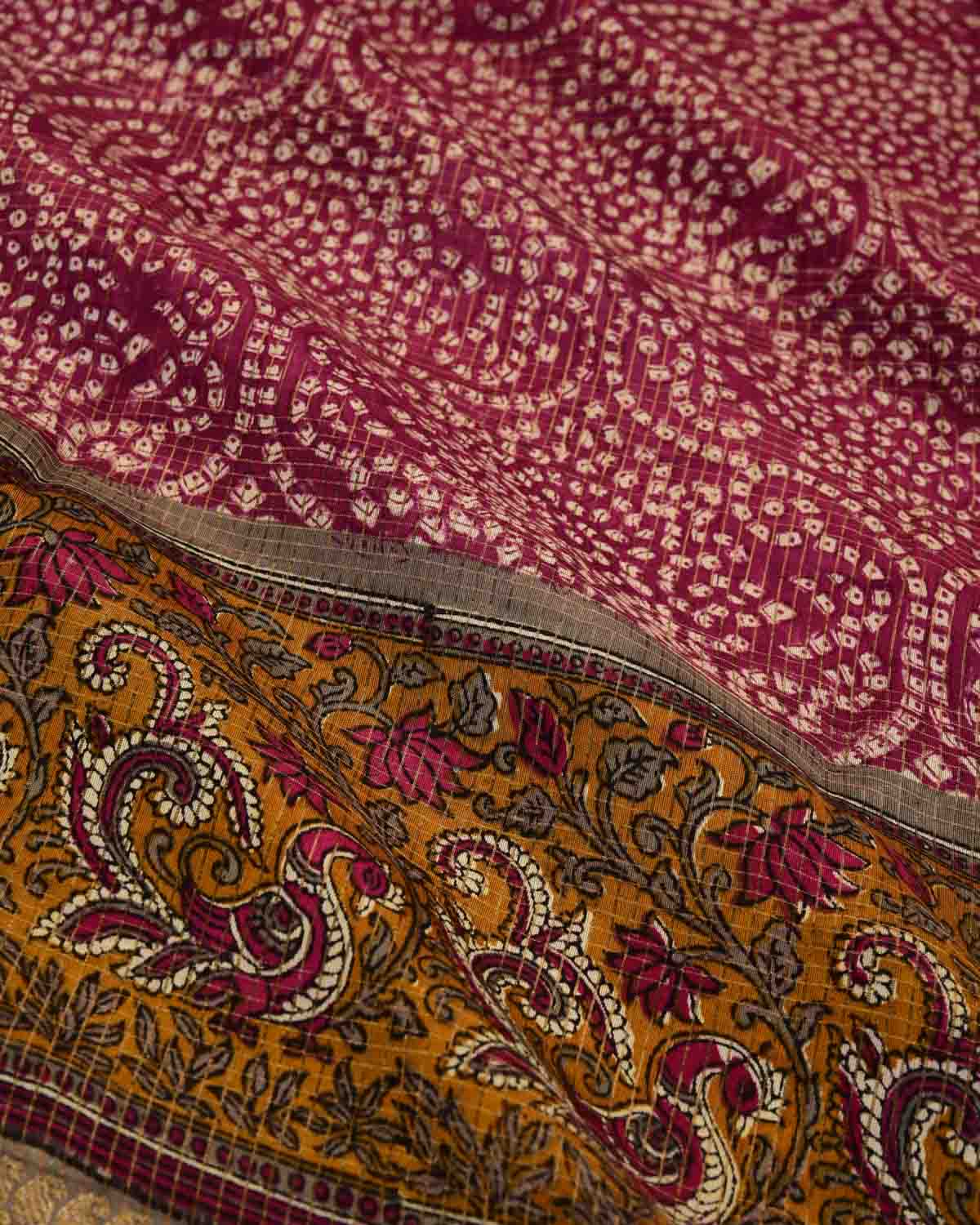 Magenta Printed Chanderi Cotton Saree with Zari Border-HolyWeaves