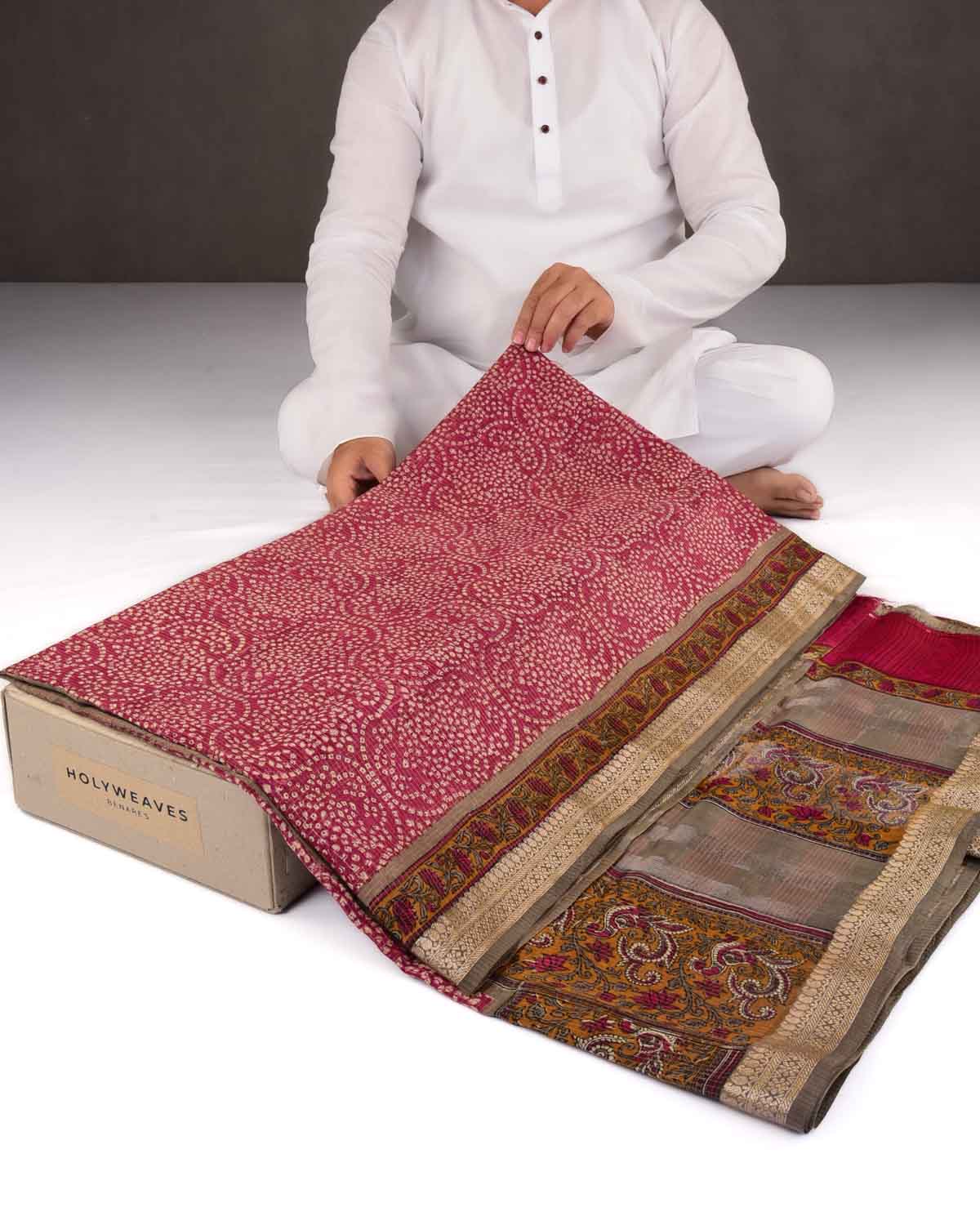 Magenta Printed Chanderi Cotton Saree with Zari Border-HolyWeaves