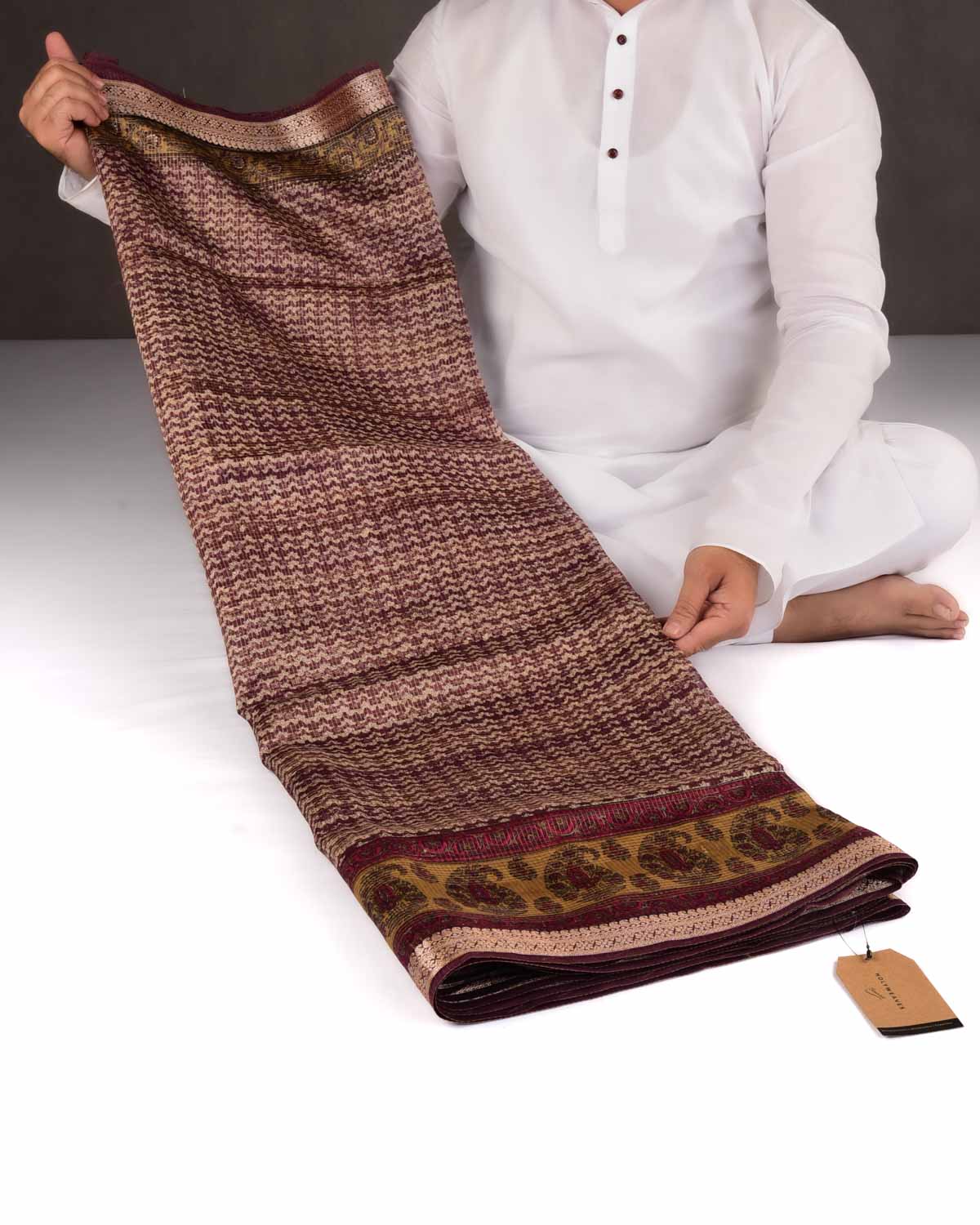 Mahogany Printed Chanderi Cotton Saree with Zari Border-HolyWeaves