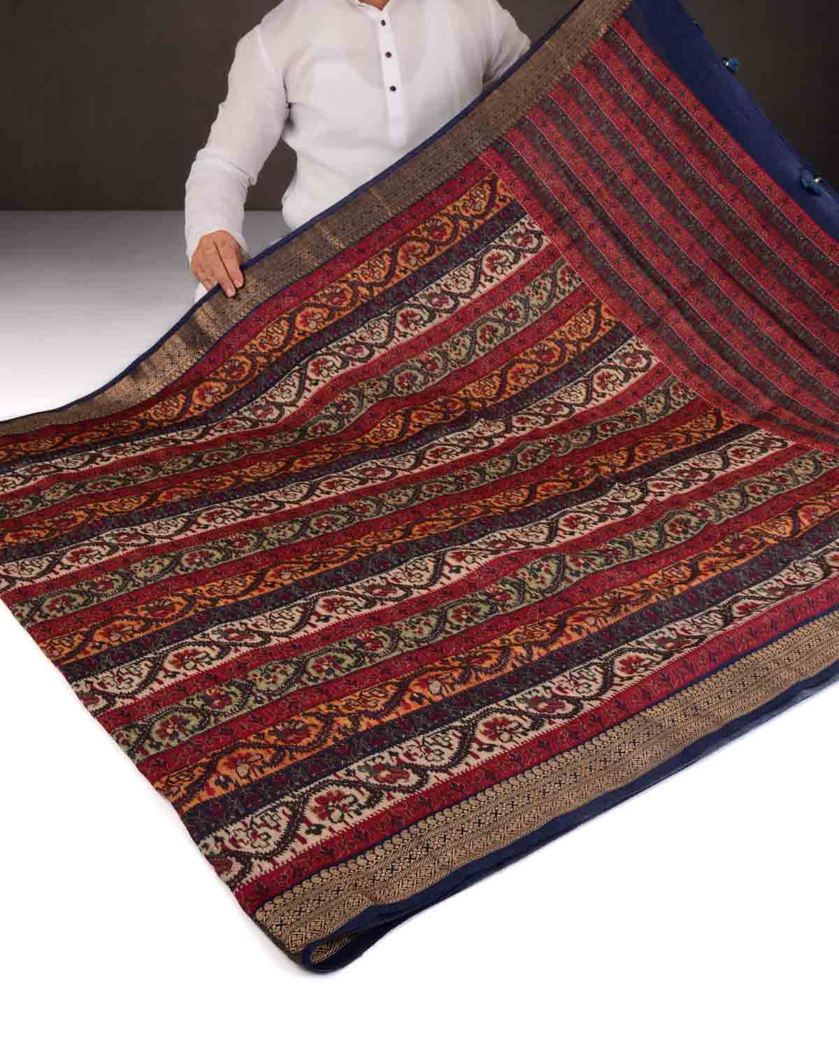 Multi-color Pashmina Printed Muga Silk Saree with Zari Border-HolyWeaves