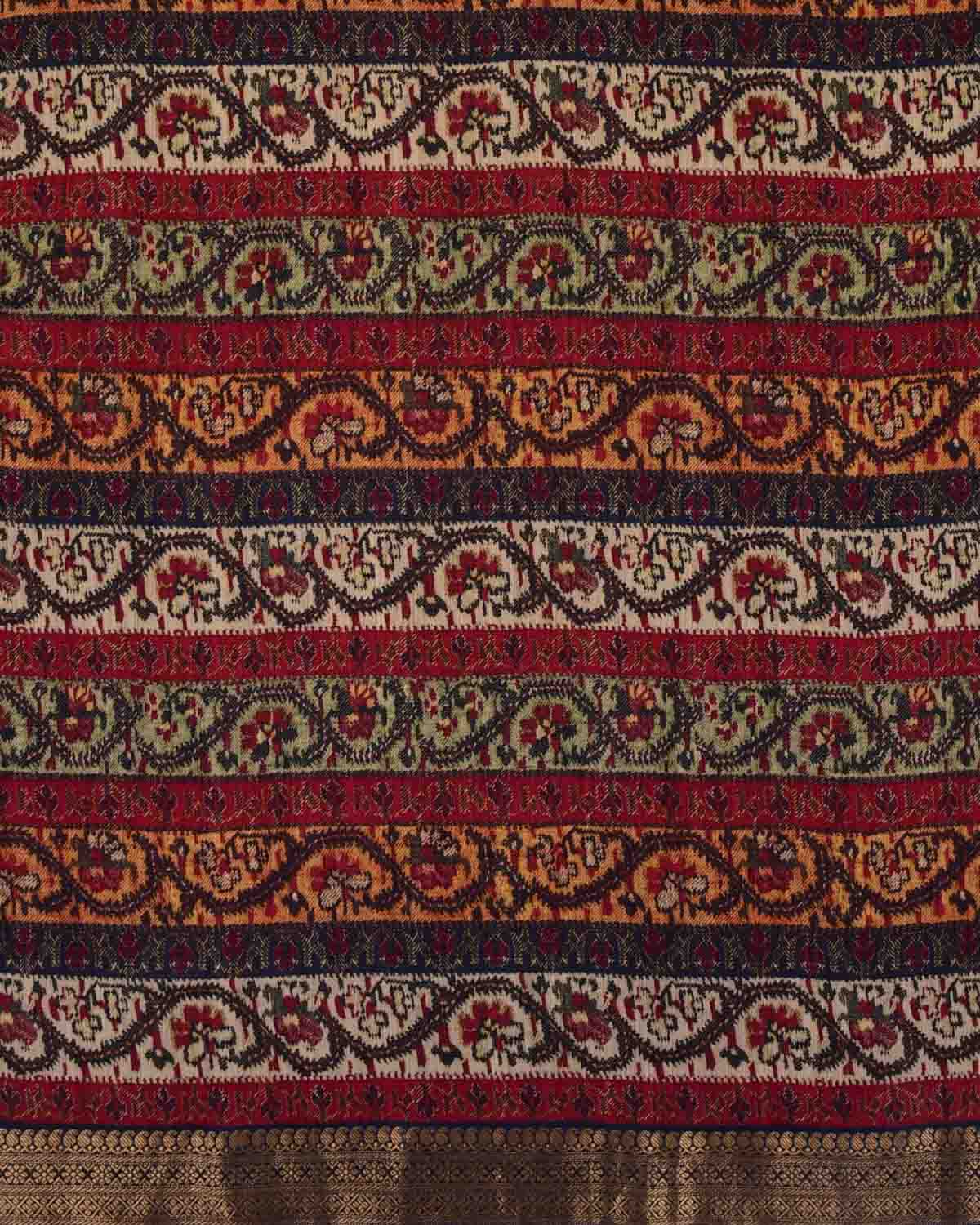 Multi-color Pashmina Printed Muga Silk Saree with Zari Border-HolyWeaves