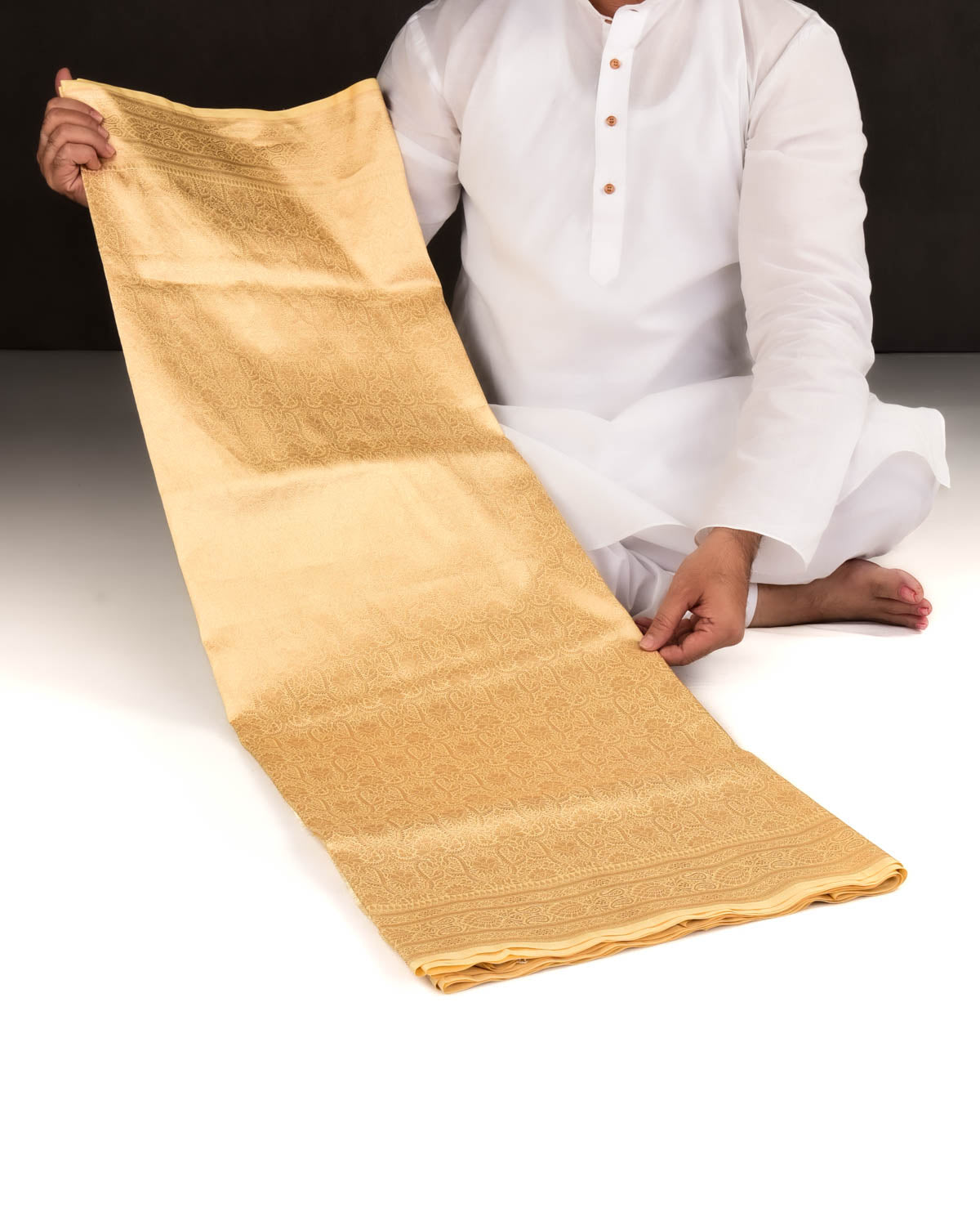Cream Banarasi Gold Zari Maheen Brocade Handwoven Katan Silk Saree-HolyWeaves