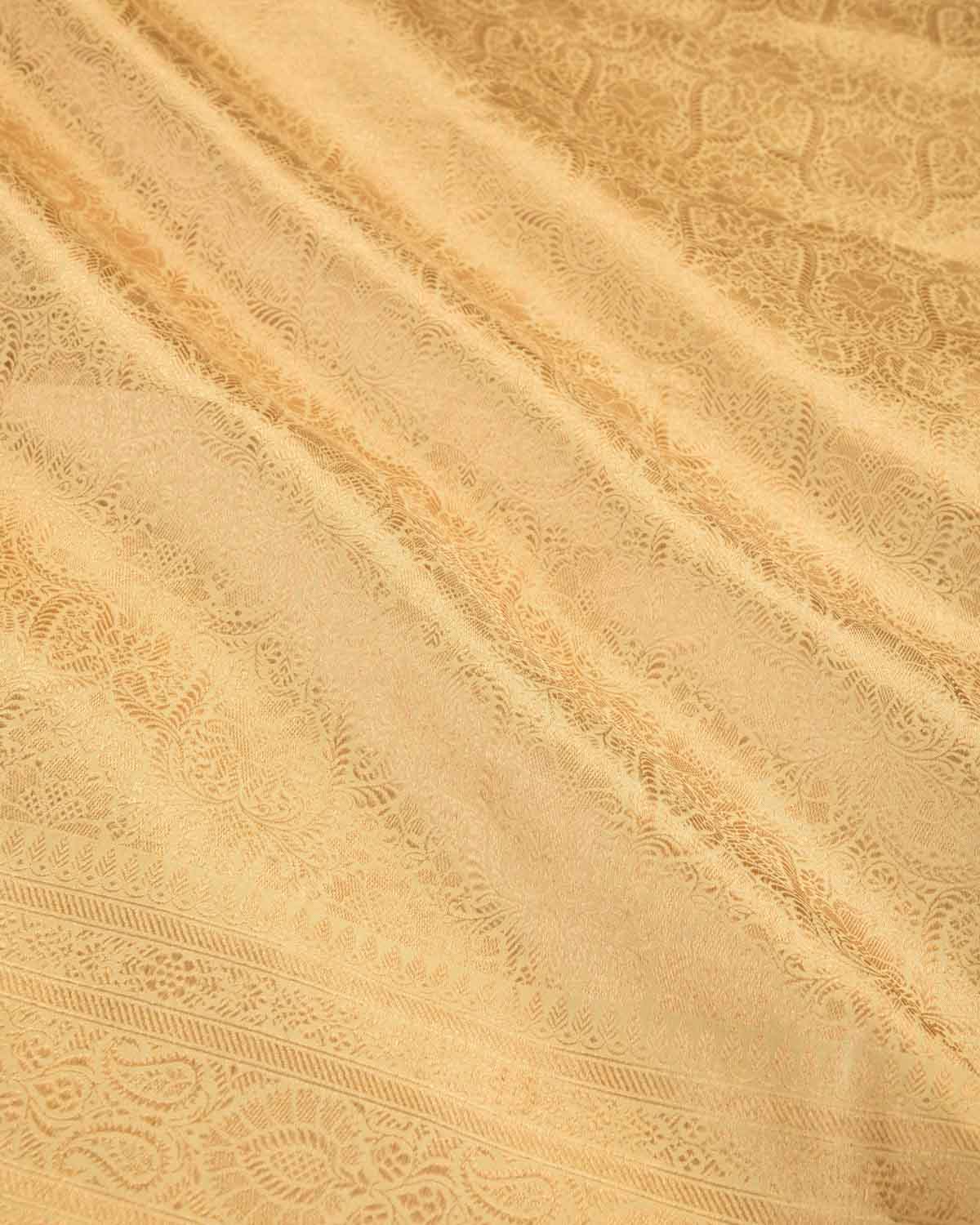 Cream Banarasi Gold Zari Maheen Brocade Handwoven Katan Silk Saree-HolyWeaves
