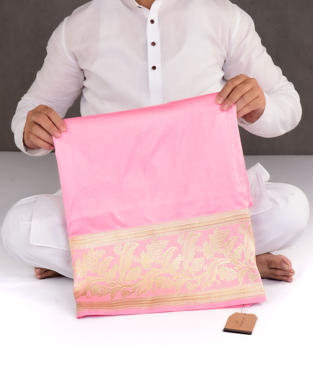 Pink Banarasi Gold Zari Kadhuan Brocade Handwoven Katan Silk Saree-HolyWeaves